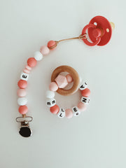 bibs pacifier clip teether ring coral