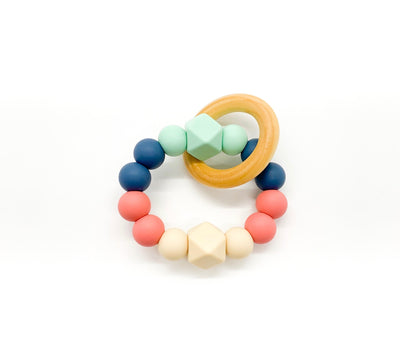 blue mint pink baby teether ring