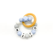 blue gray teether ring personalized