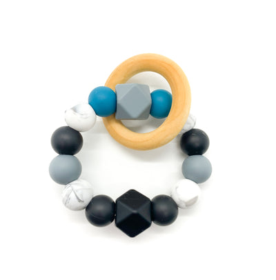 black marble blue baby teether toy 